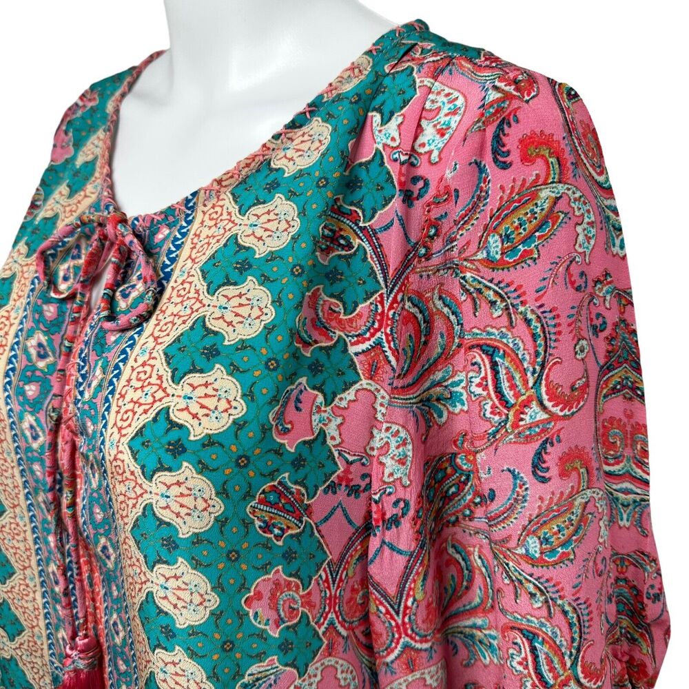 Anthropologie Tolani Silk Pink Geometric Tunic Dress Blouse Size Small Coastal - Picture 13 of 16